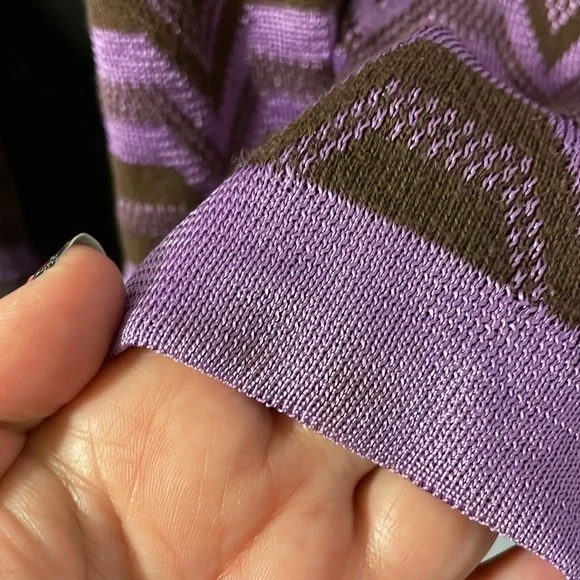 Missoni Foulard Vintage Knit Purple Brown Striped Chevron Scarf - Picture 5 of 11